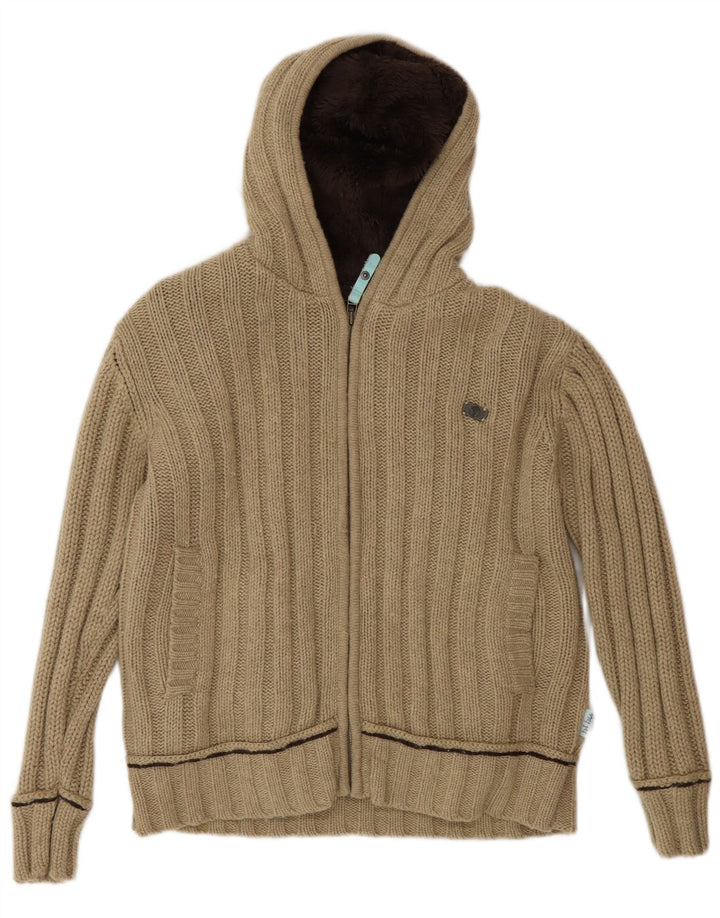 Fat Face Damen-Strickjacke mit Kapuze, UK 14, mittelbeige Lammwolle