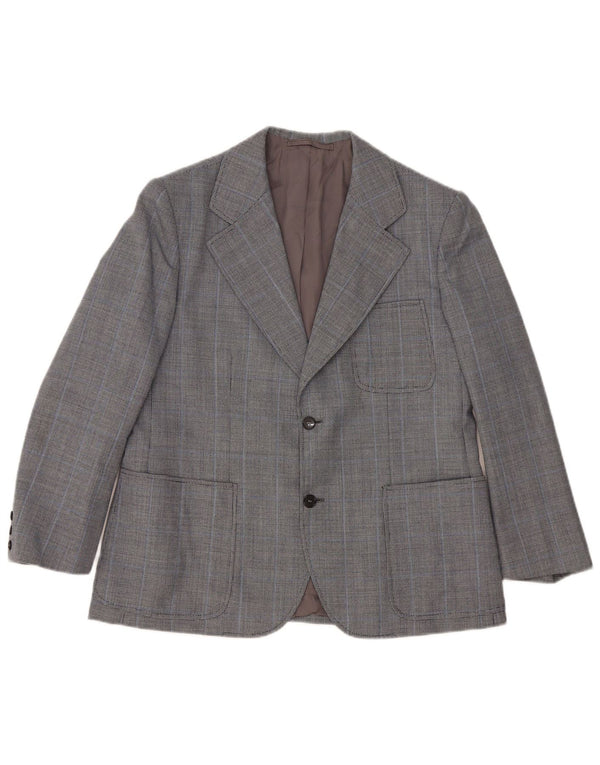 Vintage Mens 2 Button 2 Piece Suit UK 40 Large W36 L26 Navy Blue Check