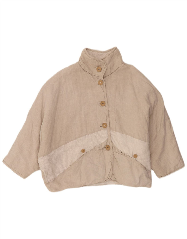 Vintage Damen 3/4-Ärmel-Bomberjacke UK 16 Large Beige Colourblock