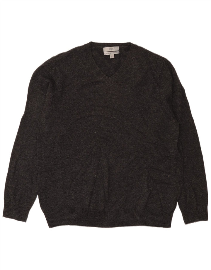Zara Herren-Pullover mit V-Ausschnitt, groß, graue Lammwolle