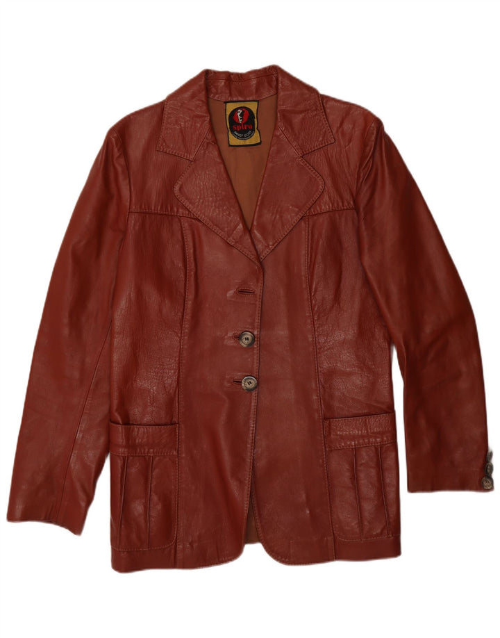 Vintage Damen 2 Knopf Leder Blazer Jacke UK 14 Mittelbraun