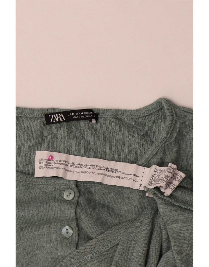 Zara Damen Crop Cardigan Pullover UK 12 Mittelgrüne Viskose