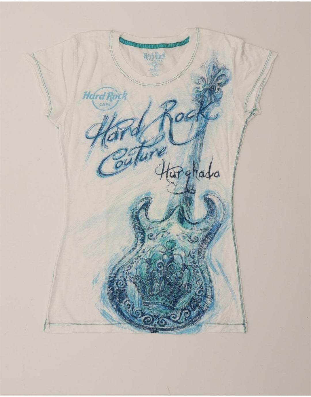 HARD ROCK CAFE Hurghada Grafik-T-Shirt für Mädchen, 7–8 Jahre, mittelweiß