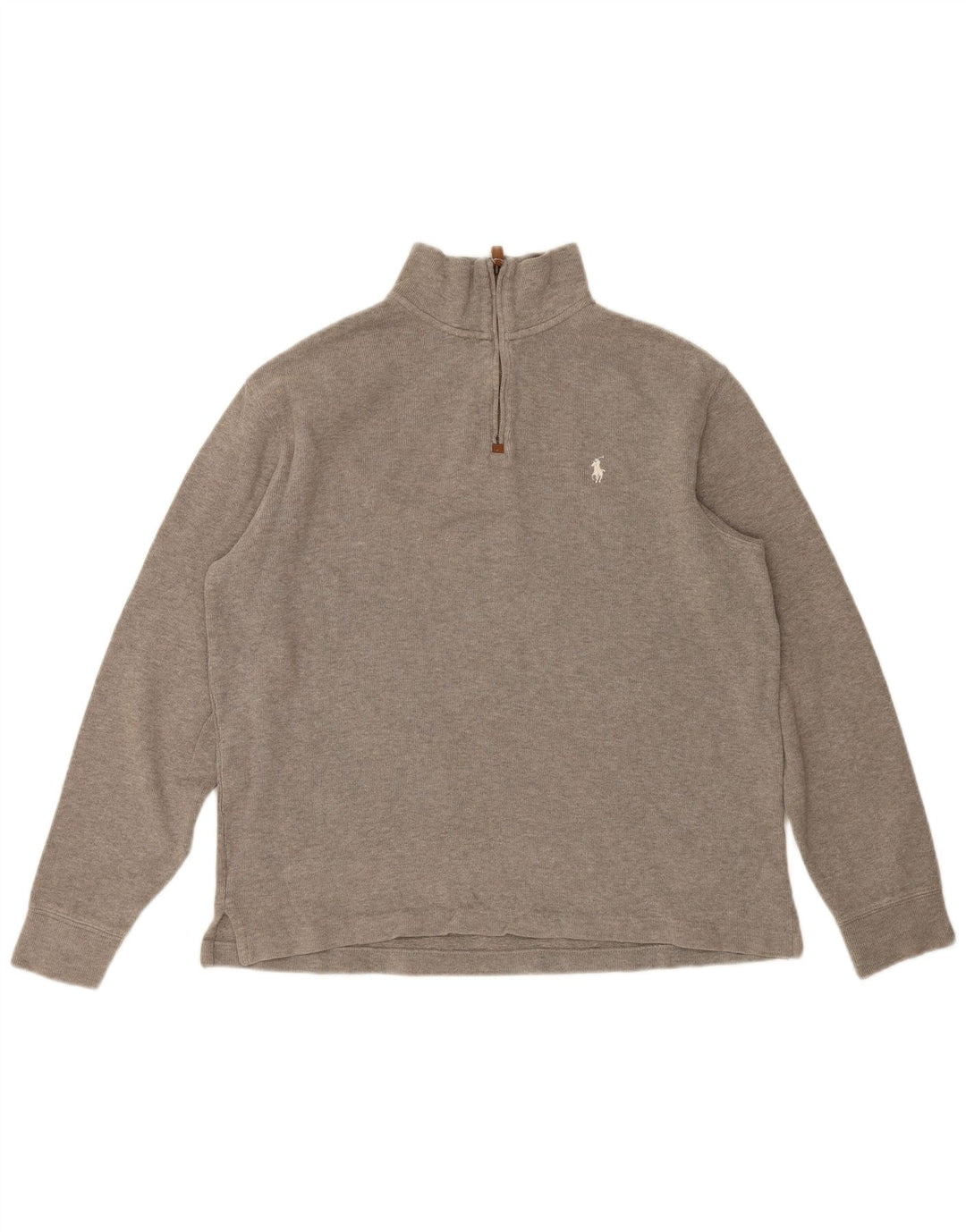 Polo Ralph Lauren Herren-Oberteil mit Reißverschluss, langärmlig, mittelgraue Baumwolle