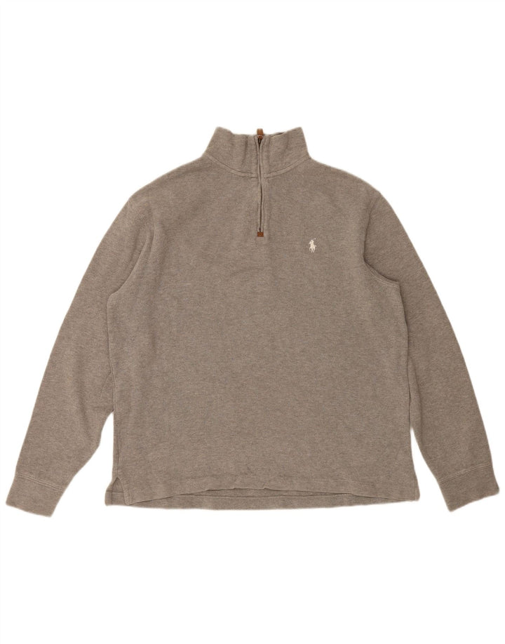 Polo Ralph Lauren Herren-Oberteil mit Reißverschluss, langärmlig, mittelgraue Baumwolle