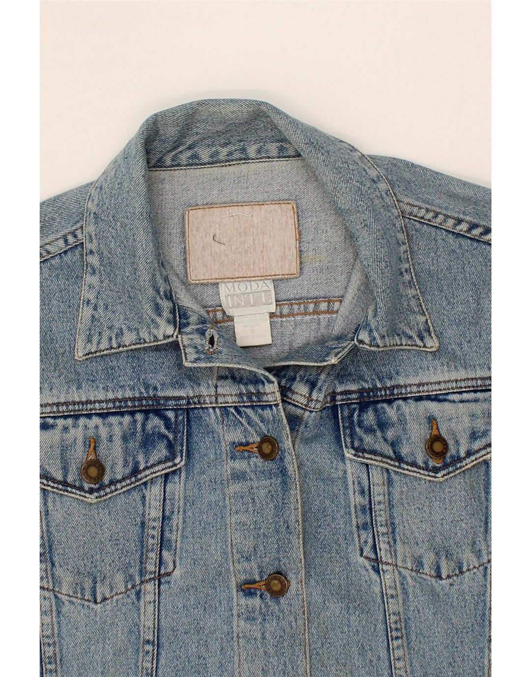 VINTAGE Womens Oversized Graphic Denim Jacket UK 10 Small Blue Vintage Vintage and Second-Hand Vintage from Messina Hembry 