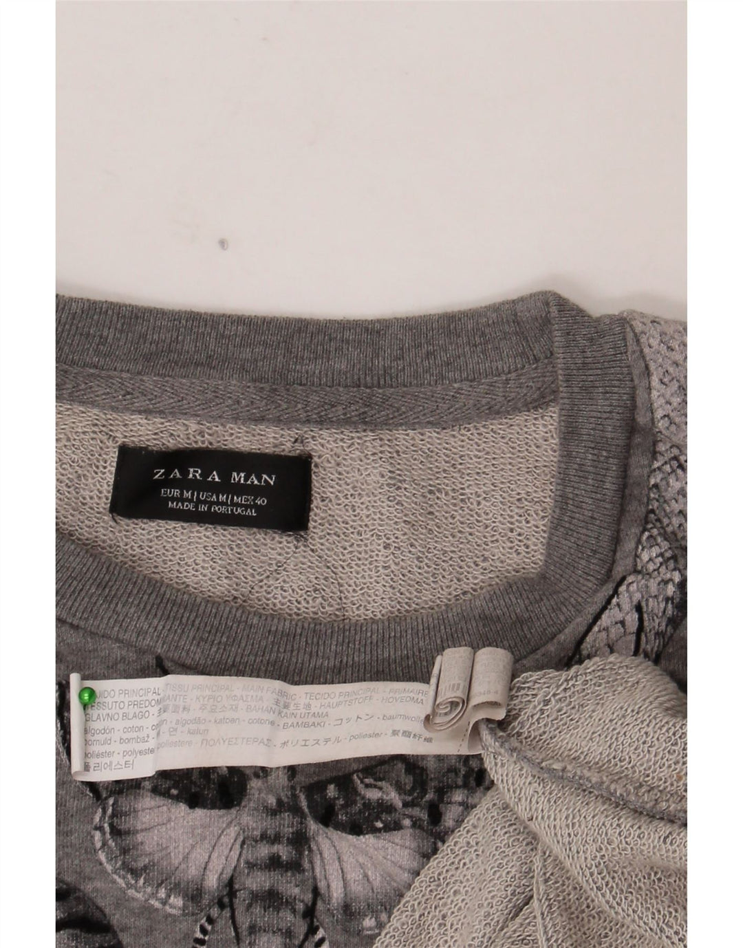 Zara Herren Grafik-Sweatshirt-Pullover aus mittelgrauer, geblümter Baumwolle