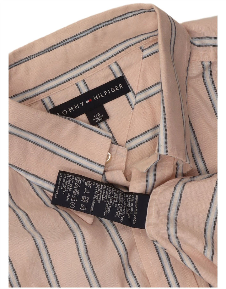 Tommy Hilfiger Herrenhemd, groß, rosa gestreift, Baumwolle