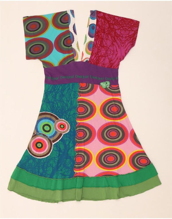 Desigual Damen A-Linien-Kleid UK 18 XL Mehrfarbige geometrische Baumwolle