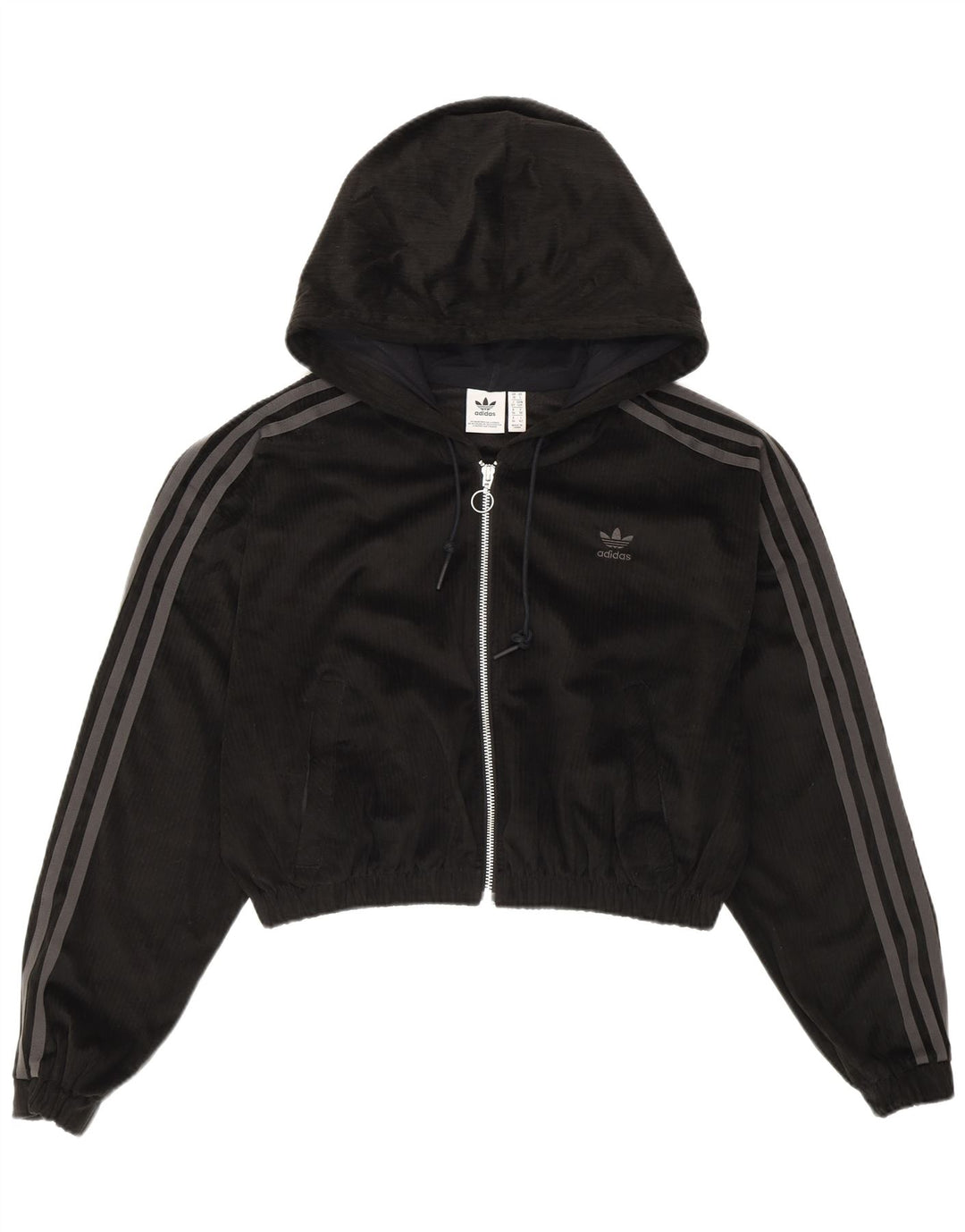 Adidas Damen Crop Oversized Zip Hoodie Pullover UK 10 Small Schwarz Polyester