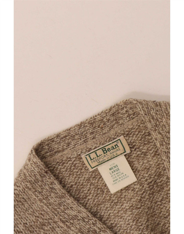 L.L.Bean Herren-Strickjacke, große beige gesprenkelte Wolle
