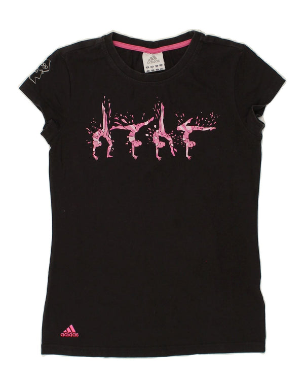 ADIDAS Damen Grafik T-Shirt Top UK 14 Medium Schwarz Baumwolle