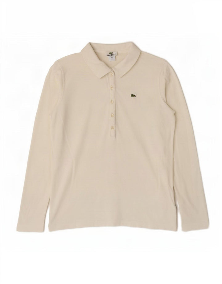 Lacoste Damen Langarm-Poloshirt, Größe 44, groß, Weiß