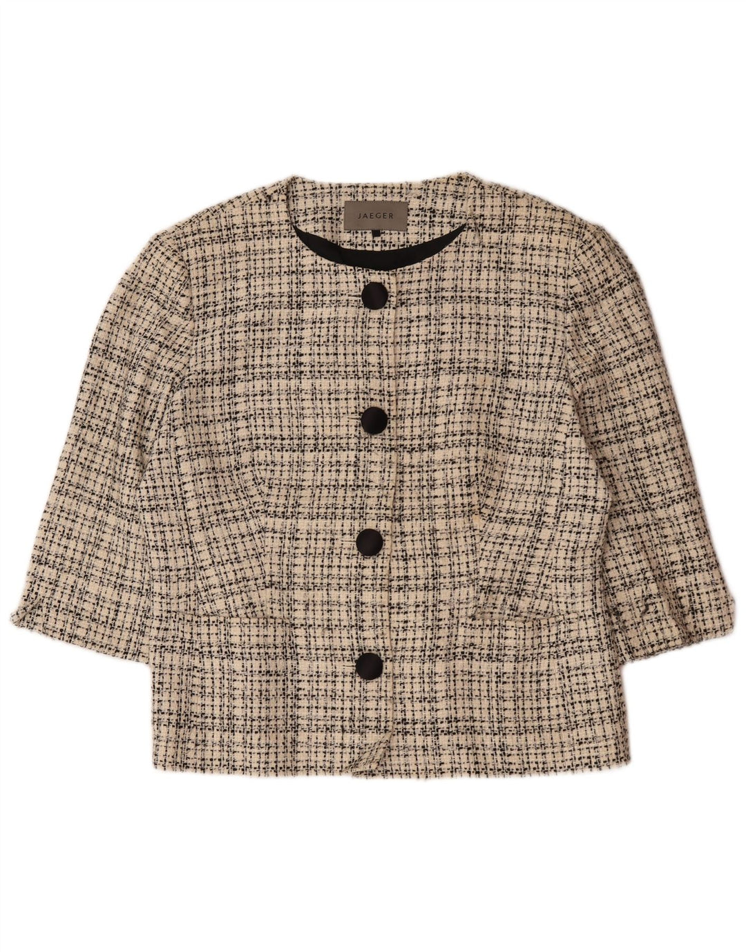 Jaeger Damen-Blazerjacke mit 4 Knöpfen und 3/4-Ärmeln, UK 16, groß, beige kariert