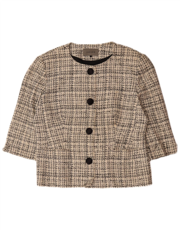 Jaeger Damen-Blazerjacke mit 4 Knöpfen und 3/4-Ärmeln, UK 16, groß, beige kariert