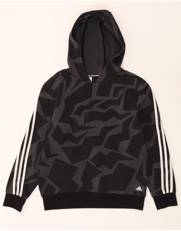 Adidas Boys Hoodie Jumper 13-14 Years Black Geometric Cotton