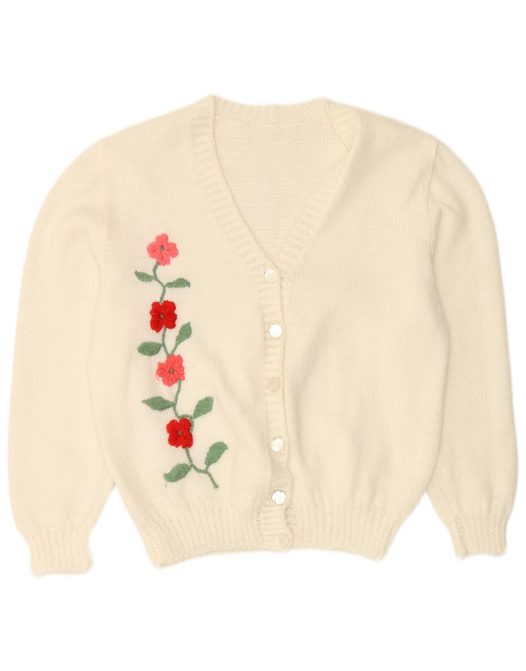 VINTAGE Damen Strickjacke Pullover UK 16 Large Off White Floral