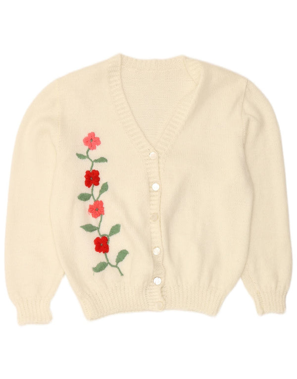VINTAGE Damen Strickjacke Pullover UK 16 Large Off White Floral