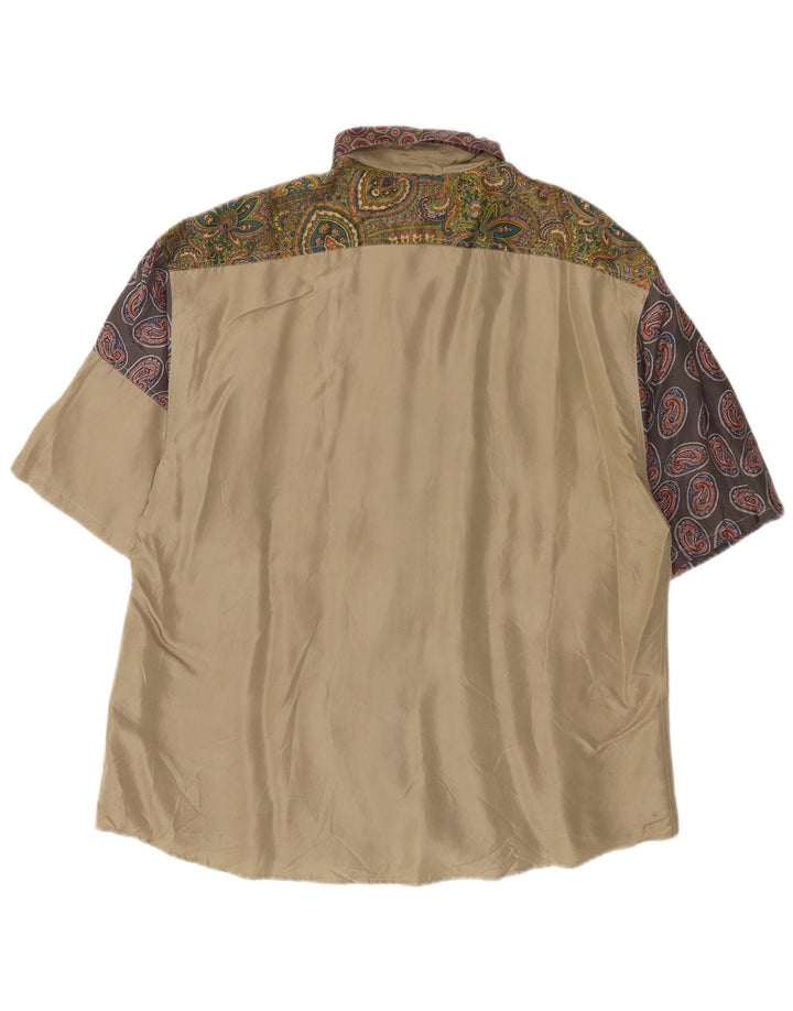 Sisley Herren Kurzarmhemd Mittelbeige Paisley-Seide
