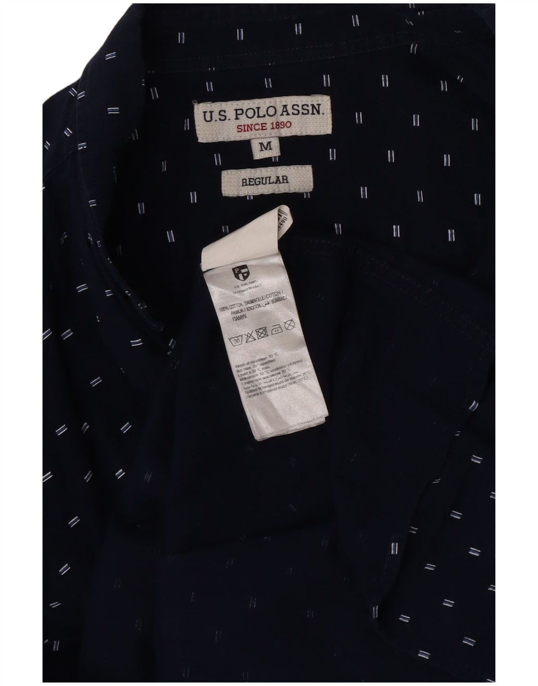 U.S. Polo Assn. Herren-Hemd mit normaler Passform, Mittelblau gepunktete Baumwolle
