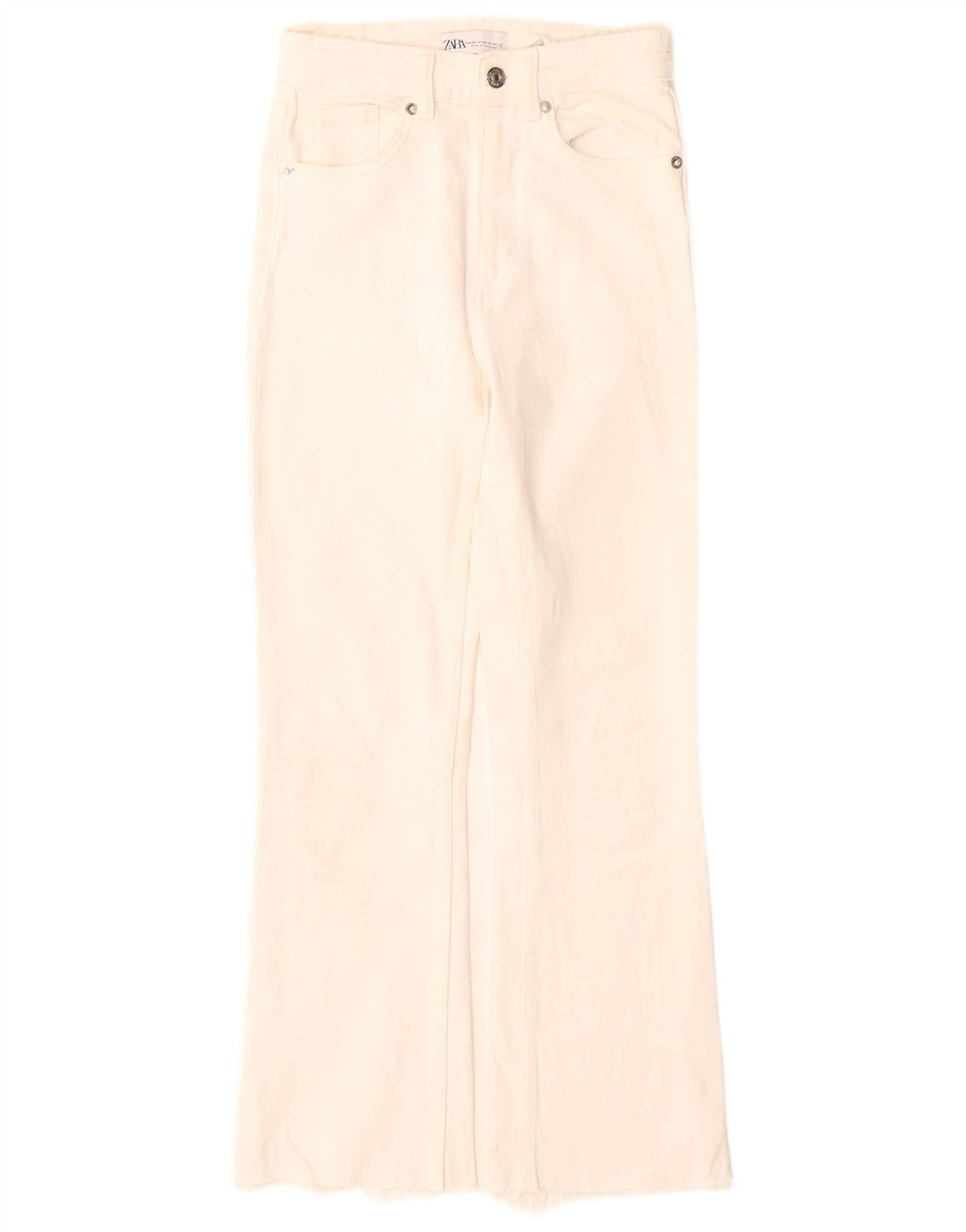 Zara Damen Distressed High Rise Bootcut Jeans EU 34 2XS W24 L26 Off White