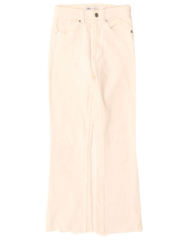 Zara Damen Distressed High Rise Bootcut Jeans EU 34 2XS W24 L26 Off White