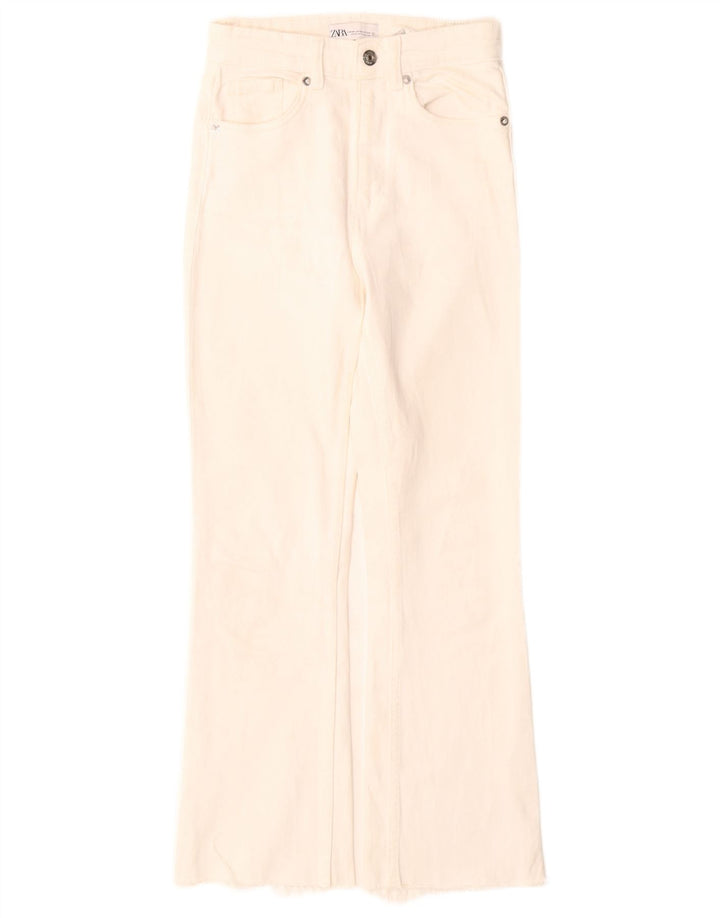 Zara Damen Distressed High Rise Bootcut Jeans EU 34 2XS W24 L26 Off White