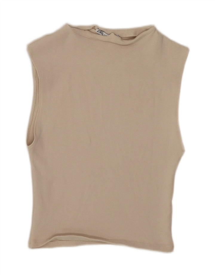 Zara Damen Crop Vest Top UK 14 Large Beige