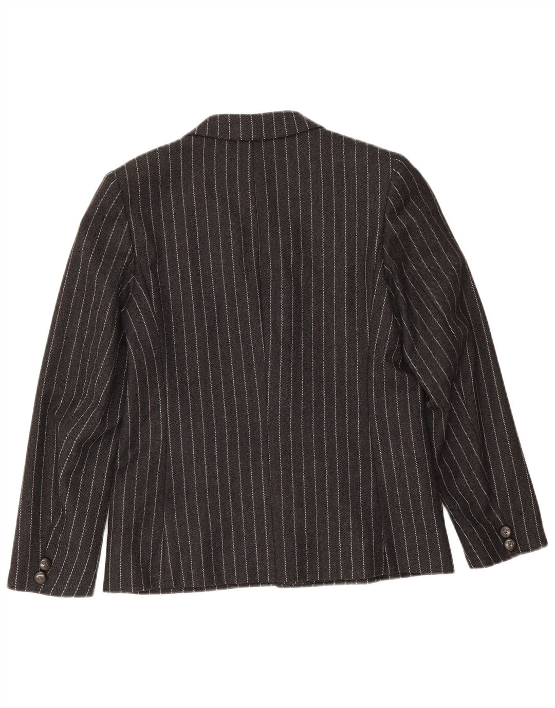 Vintage Damen 2-Knopf-Blazerjacke IT 42 Mittelschwarze Nadelstreifenwolle
