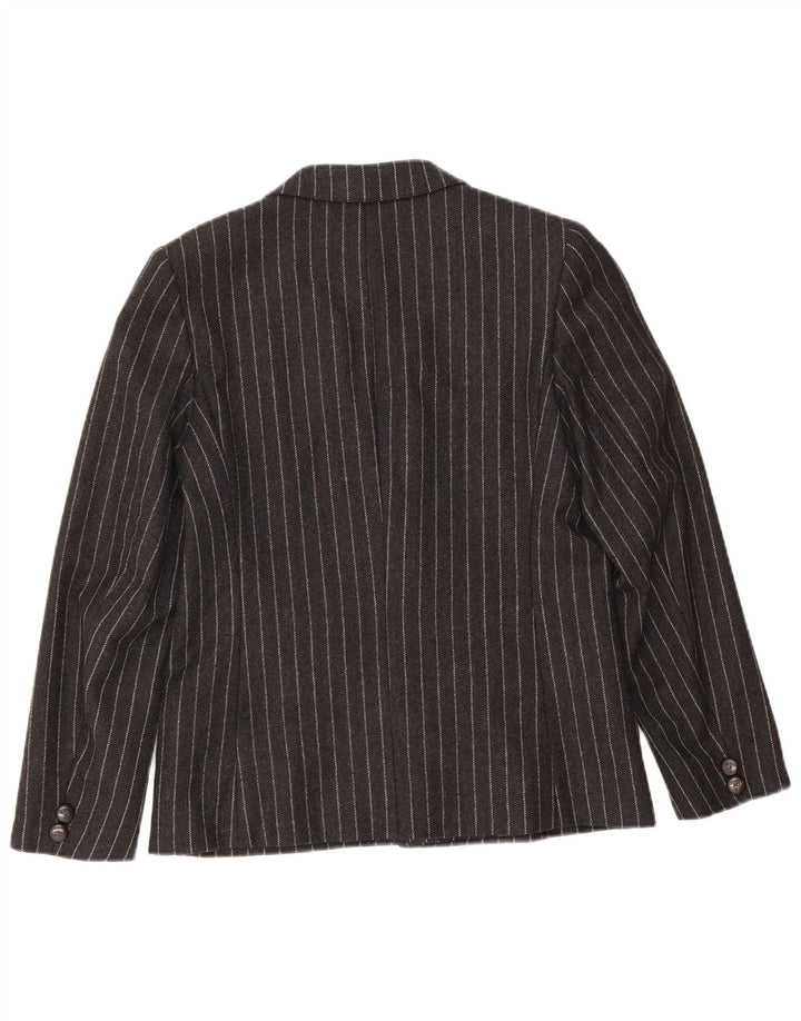 Vintage Damen 2-Knopf-Blazerjacke IT 42 Mittelschwarze Nadelstreifenwolle