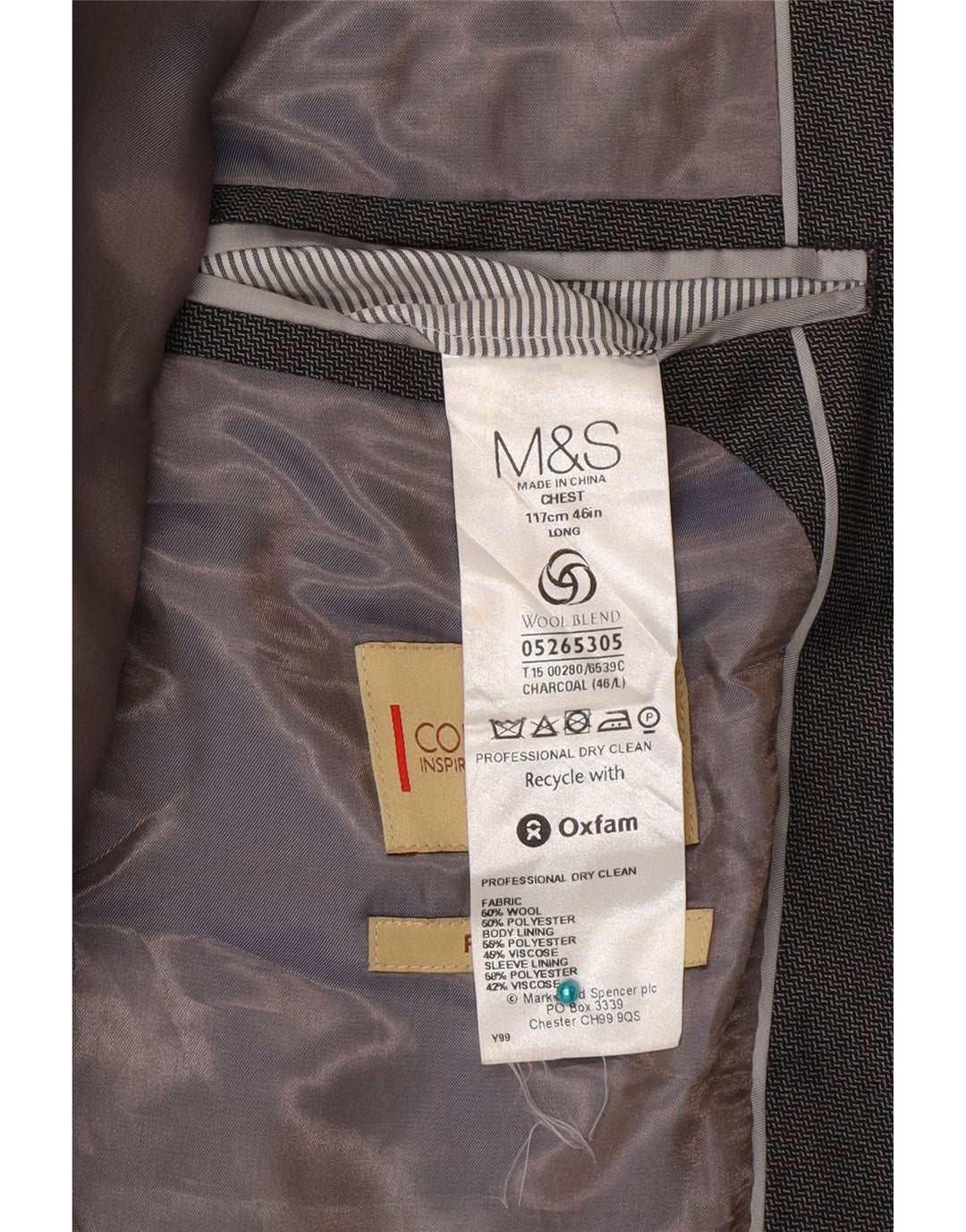 Marks & Spencer Herren-Blazer mit 2 Knöpfen, UK 46, XL, graue Wolle