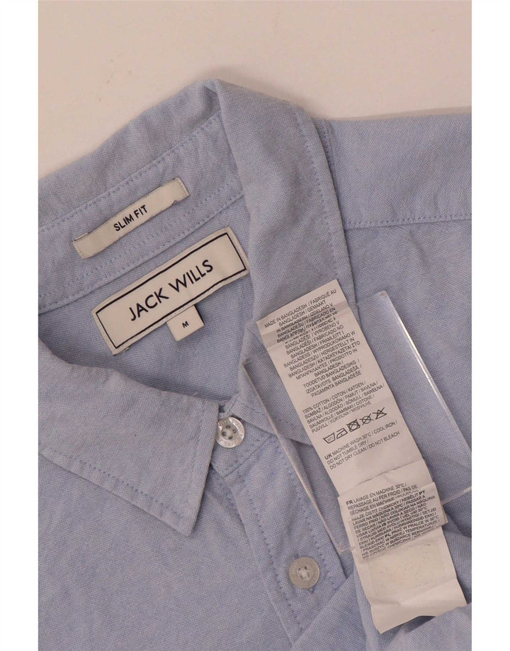 Jack Wills Herren Kurzarm-Slim-Fit-Hemd aus mittelblauer Baumwolle