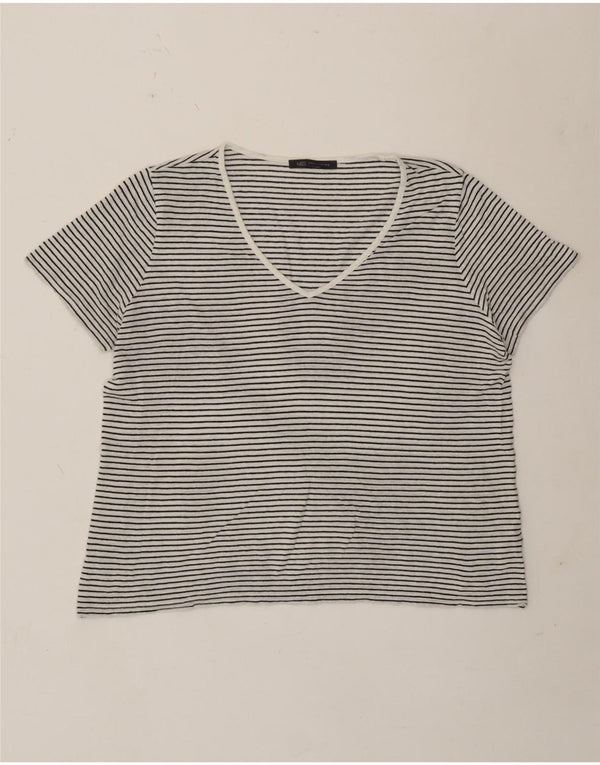 Marks & Spencer Damen T-Shirt Top UK 14 Large Weiß gestreift Flachs Nautisch