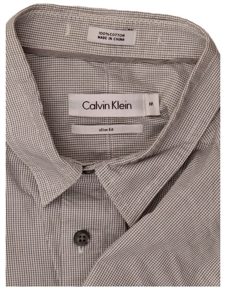 Calvin Klein Herren Slim Fit formelles Hemd aus mittelgrauer Gingham-Baumwolle