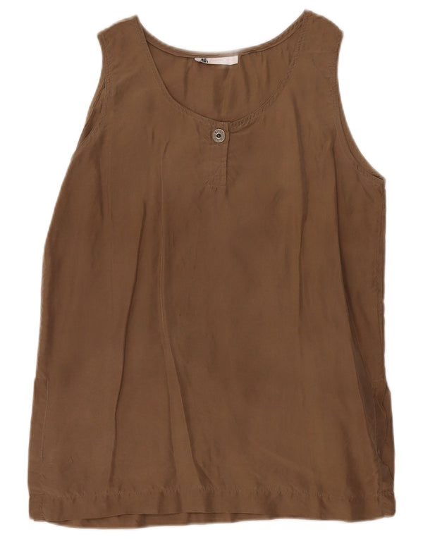 Vintage Damen Ärmelloses Blusentop UK 10 Kleine braune Seide