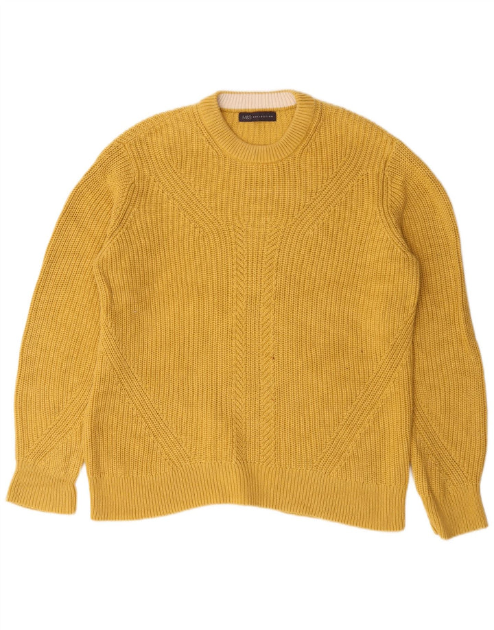 Marks & Spencer Herren-Pullover mit Rundhalsausschnitt, groß, gelbe Baumwolle