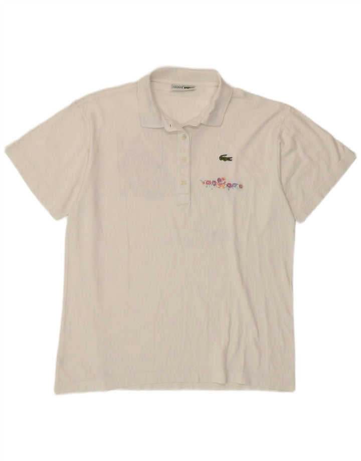 LACOSTE Womens Polo Shirt Size 42 Large White Geometric Cotton