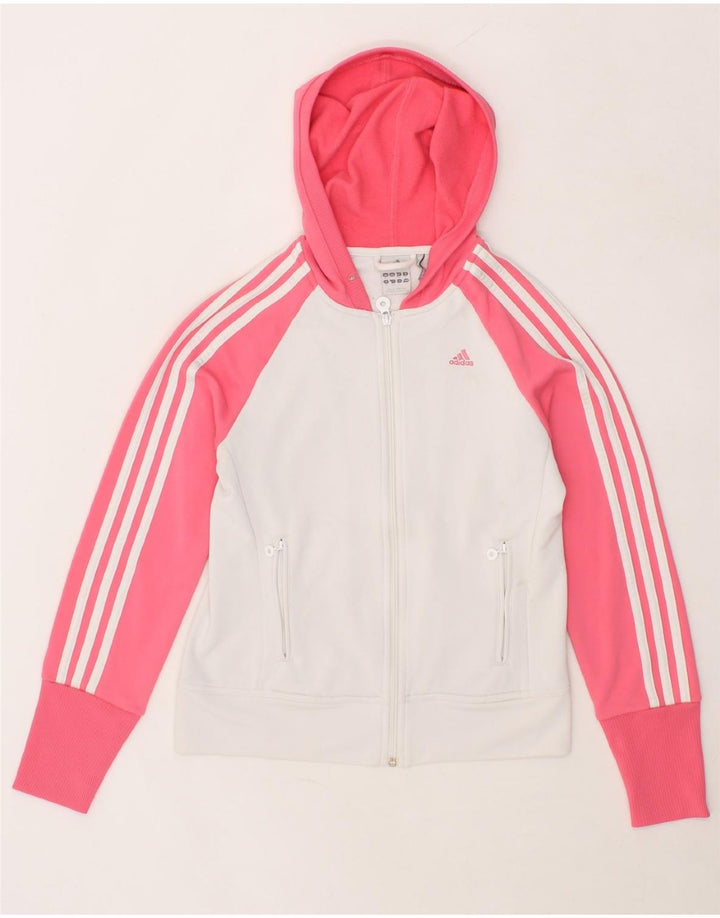 ADIDAS Womens Zip Hoodie Sweater UK 12 Medium  White Colourblock Polyester Vintage Adidas and Second-Hand Adidas from Messina Hembry 