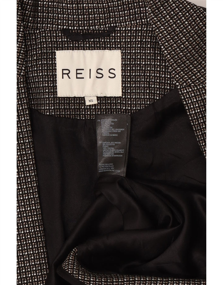 Reiss Womens Open Blazer Jacke UK 6 XS Schwarz karierte Viskose