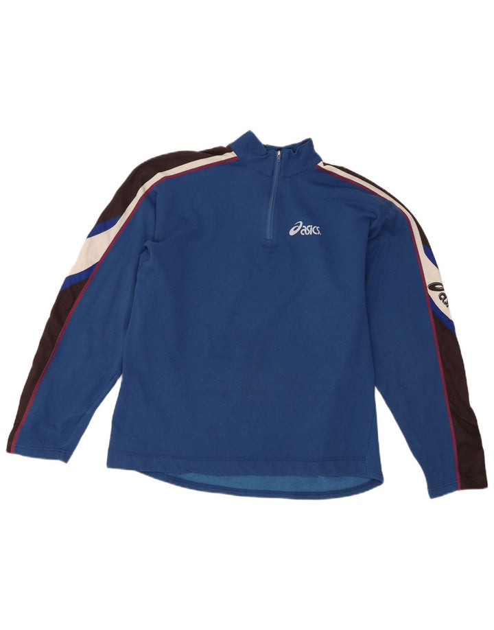Asics Damen-Pullover-Trainingsanzugoberteil mit Reißverschluss und Halsausschnitt, UK-Größe 14, mittelblau, Farbblock