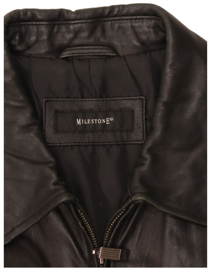 Milestone Herren Lederjacke EU 56 3XL Schwarzes Leder