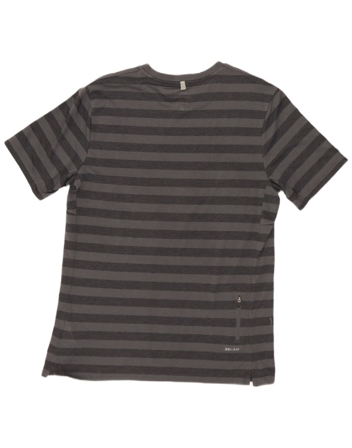 Nike Herren Dri Fit T-Shirt-Oberteil aus mittelgrau gestreiftem Polyester