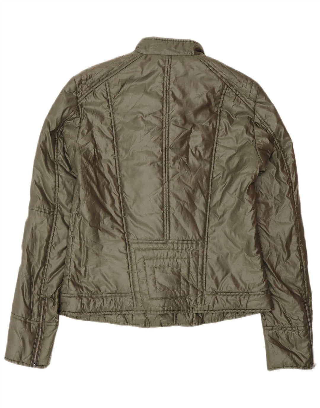 Trussardi Damen Bikerjacke IT 42 Mittelgrünes Polyester