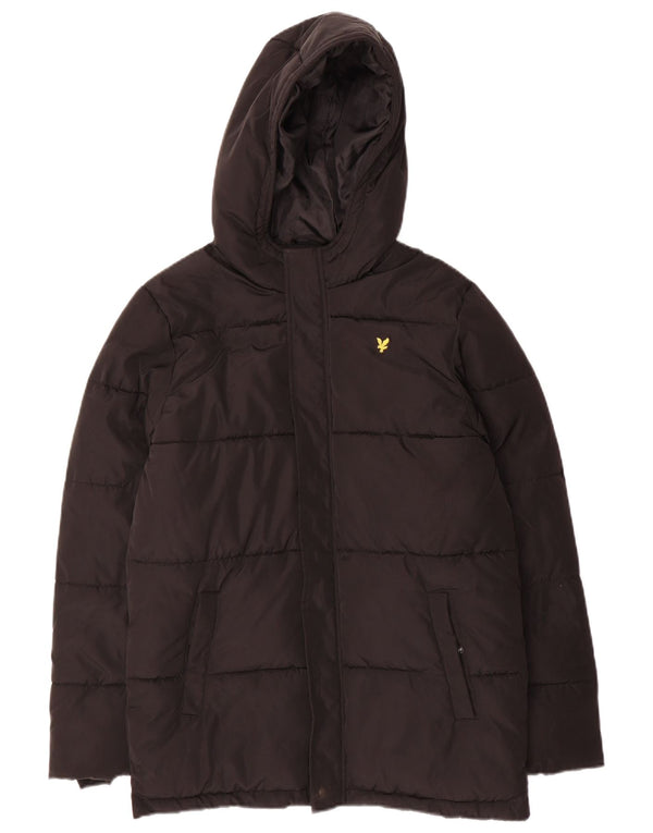 Lyle & Scott Wattierte Jungenjacke mit Kapuze, 12–13 Jahre, schwarzes Polyester