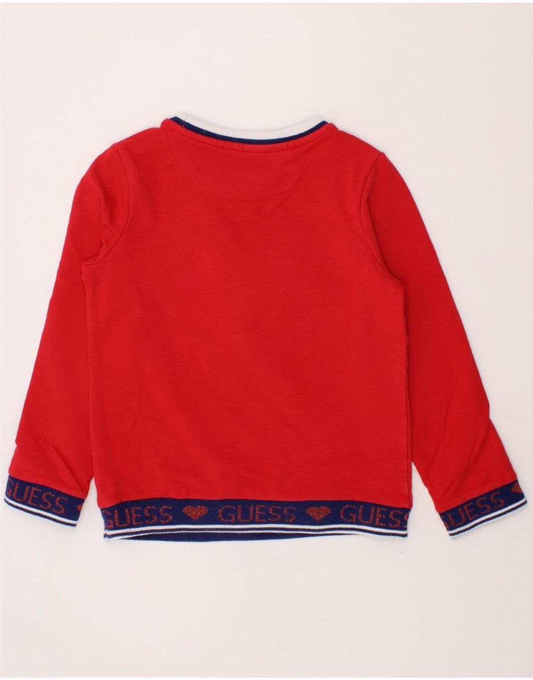 GUESS Girls Graphic Sweatshirt Jumper 4-5 Years Red Vintage Guess and Second-Hand Guess from Messina Hembry 