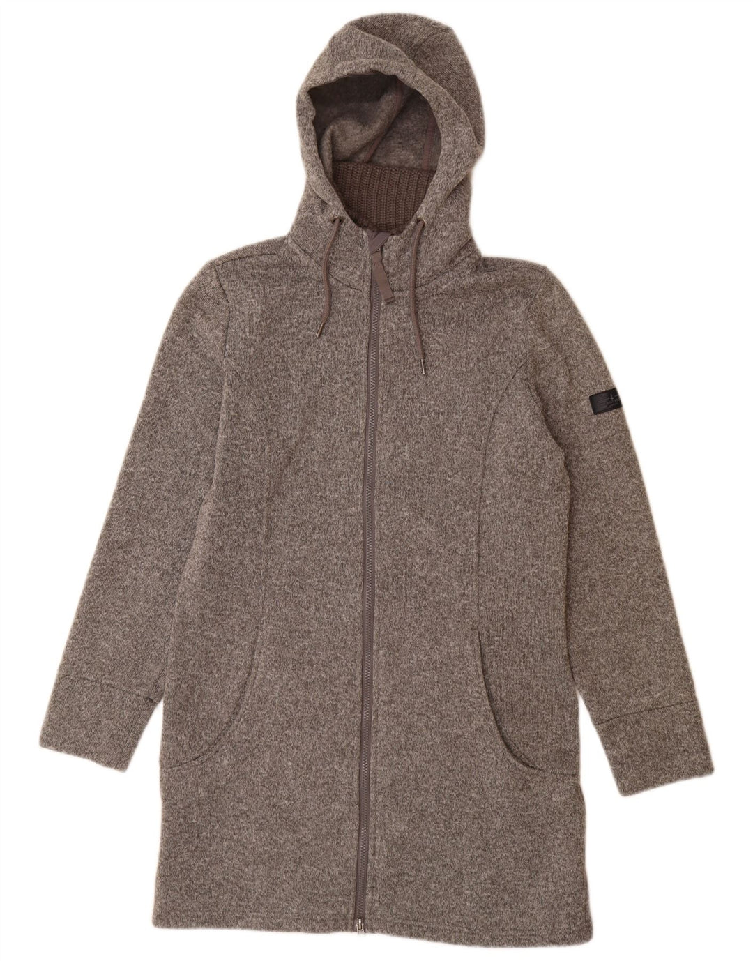 VINTAGE Damen Longline Zip Hoodie Pullover UK 14 Mittelgraues Polyester