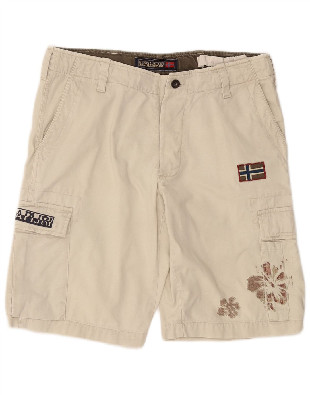 NAPAPIJRI Herren-Cargo-Shorts W34, große Baumwolle mit weißem Blumenmuster