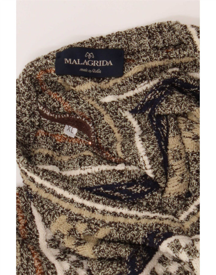 Malagrida Herren-Pullover mit V-Ausschnitt, XL, mehrfarbig, geometrisch, Baumwolle
