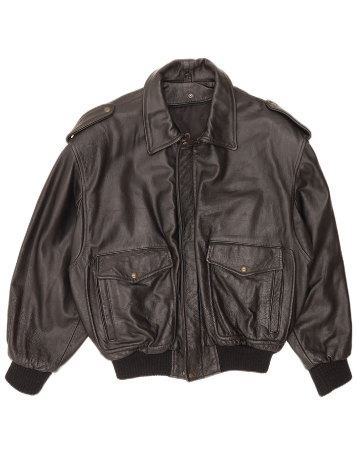 Vintage Herren Militär Bomberjacke IT 48 Mittelschwarzes Leder