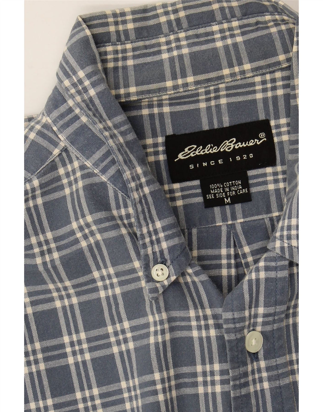 EDDIE BAUER Herren-Flanellhemd aus mittelblau karierter Baumwolle